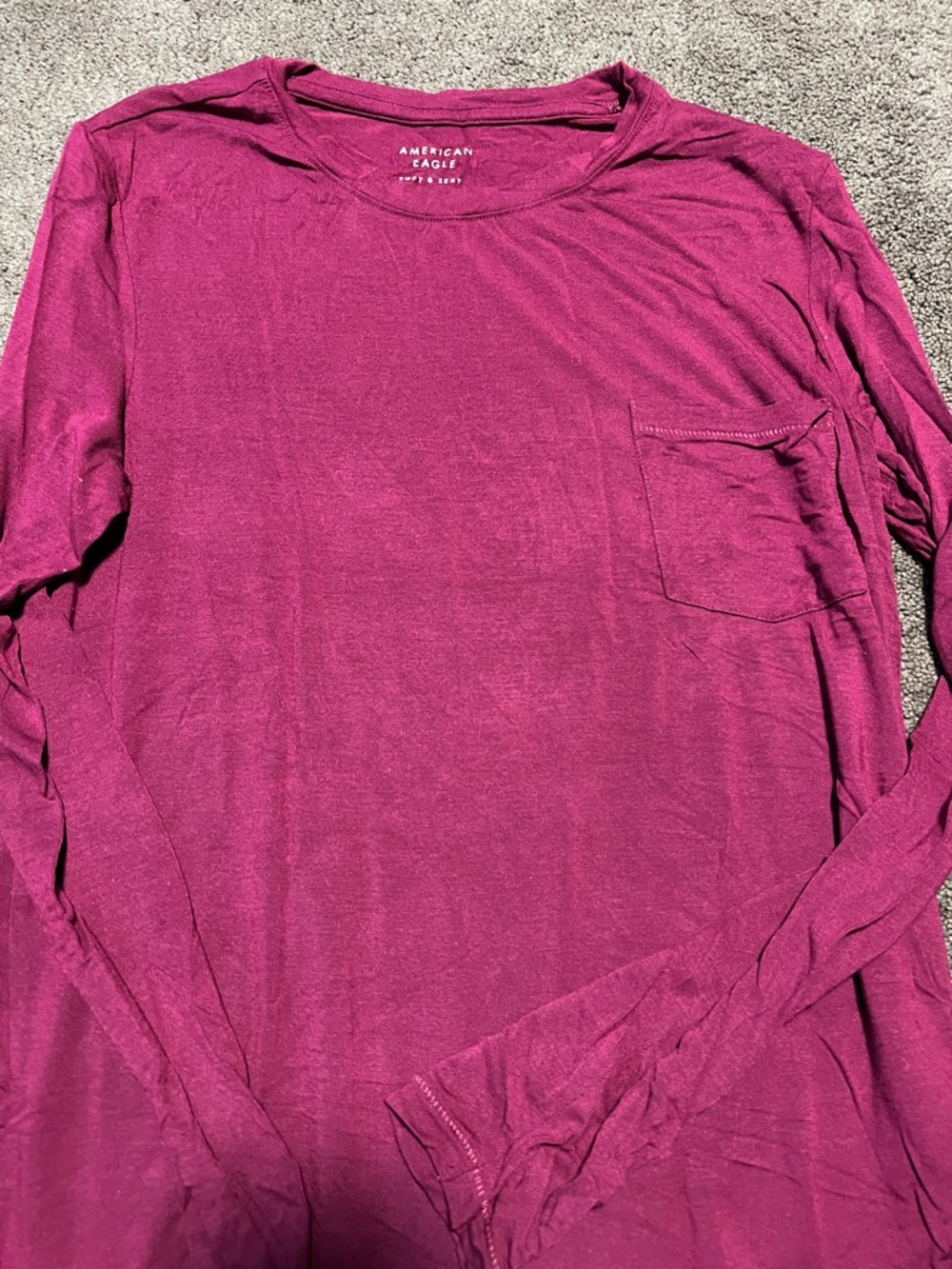 American Eagle Outfitters Long Sleeve Pocket Tee - Deep Magenta